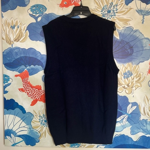 L.L. Bean Classic Lamb's Wool Navy Blue Diamond Pattern V-Neck Sweater L Tall - Picture 5 of 6